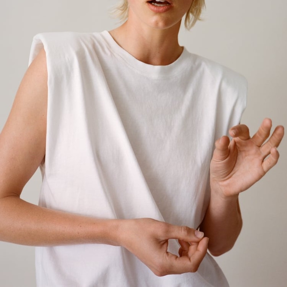 White Zara Padded Shoulder T-Shirt